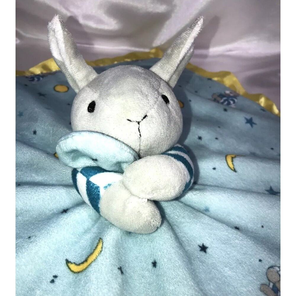 Goodnight Moon Lovey Security Blanket Easter Bunny Plush Satin Trim 16" x 17"